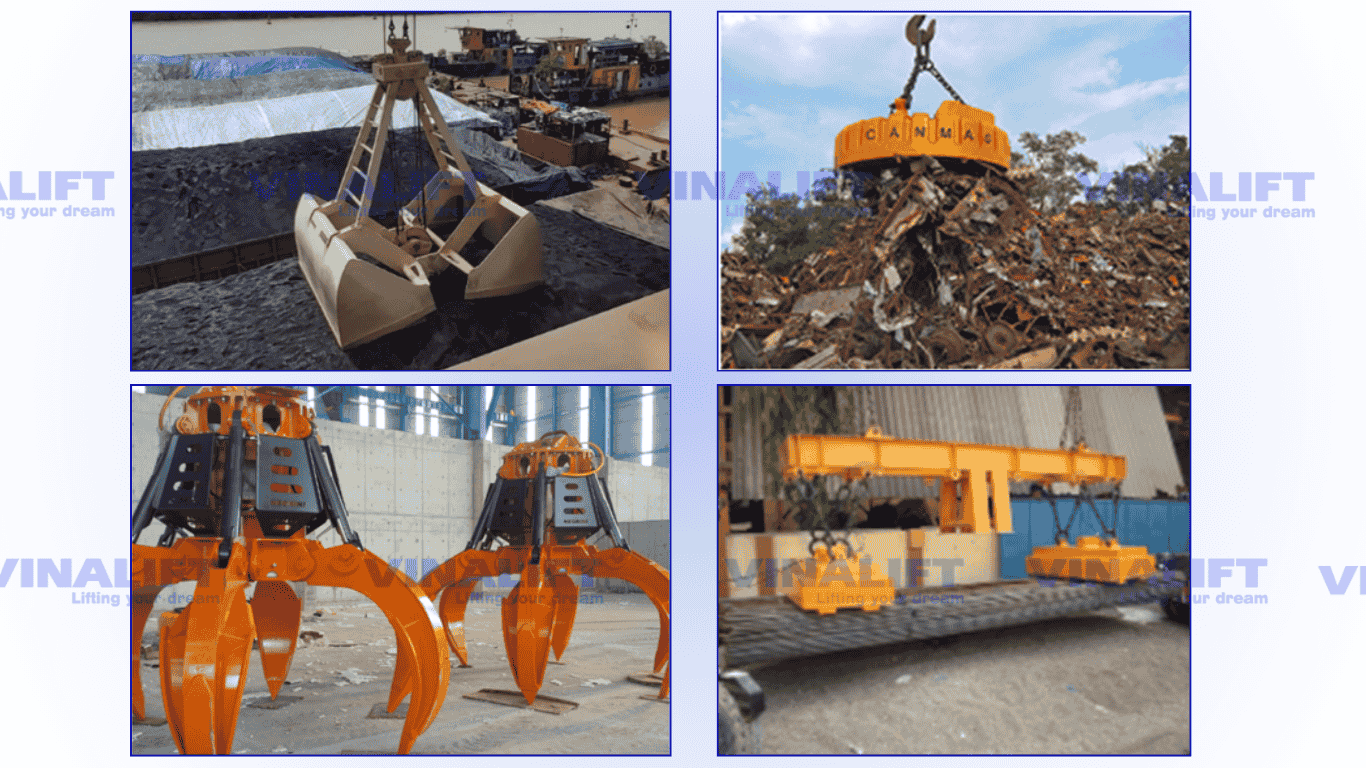 Cơ cấu gắp chuyên dụng cầu trục dầm kép